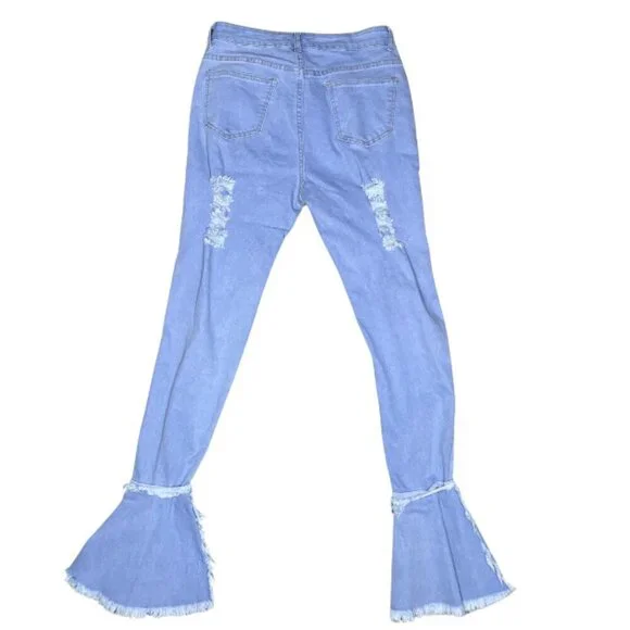 Women's Distressed Bell Bottom Stretchy Denim Jeans Size Medium Date Night - Picture 4 of 8